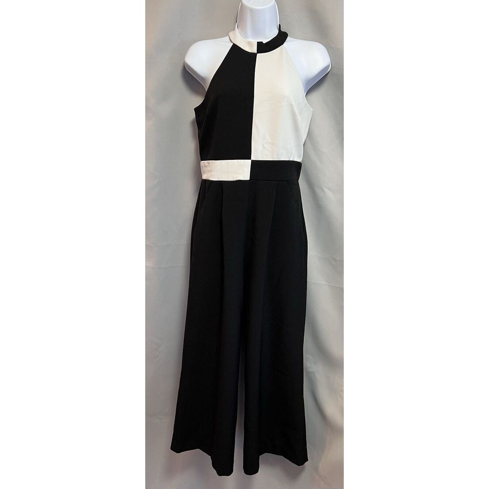 Tahari Black / White Jumpsuit Sleeveless Wide Crop Leg Size 2